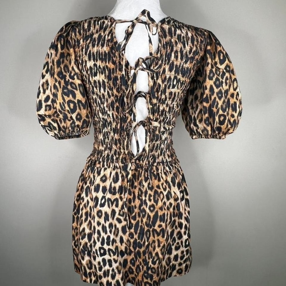 Leopard Print Tie-Front Mini Dress - Brown - Picture 3 of 7